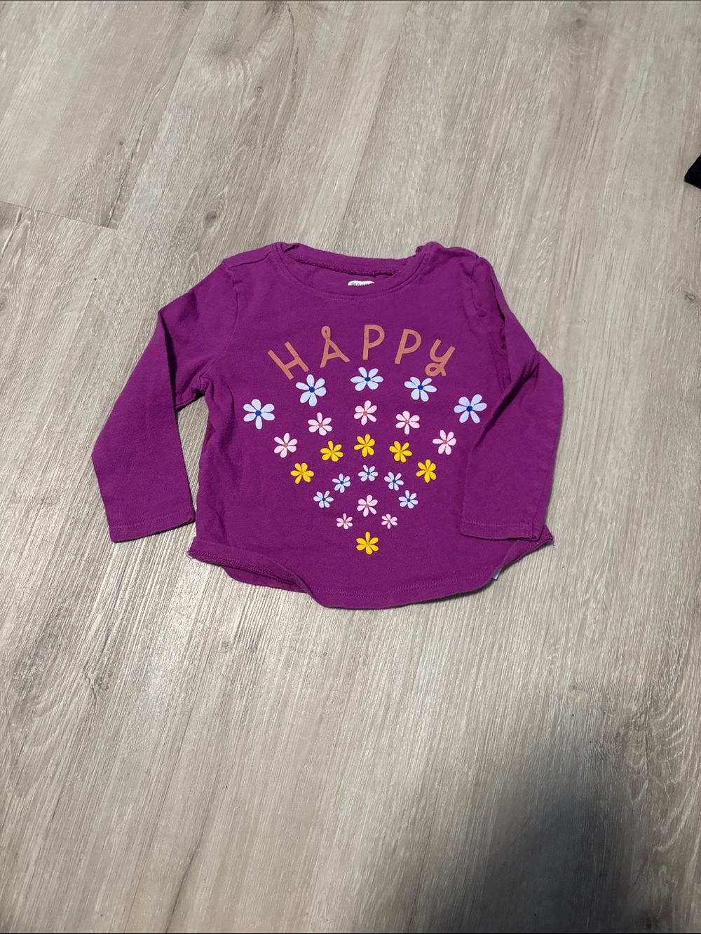 Old Navy Purple Long-Sleeve Toddler Top with Floral 'HAPPY' Print